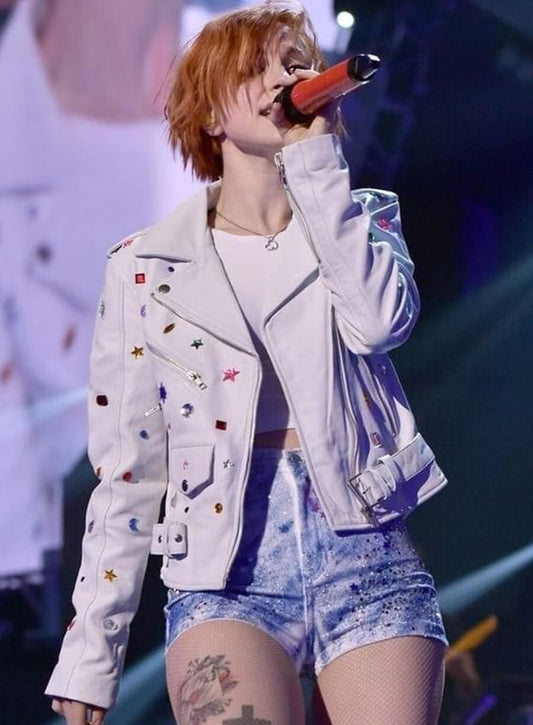 Harpoon Hayley Williams Inspired White Leather Jacket