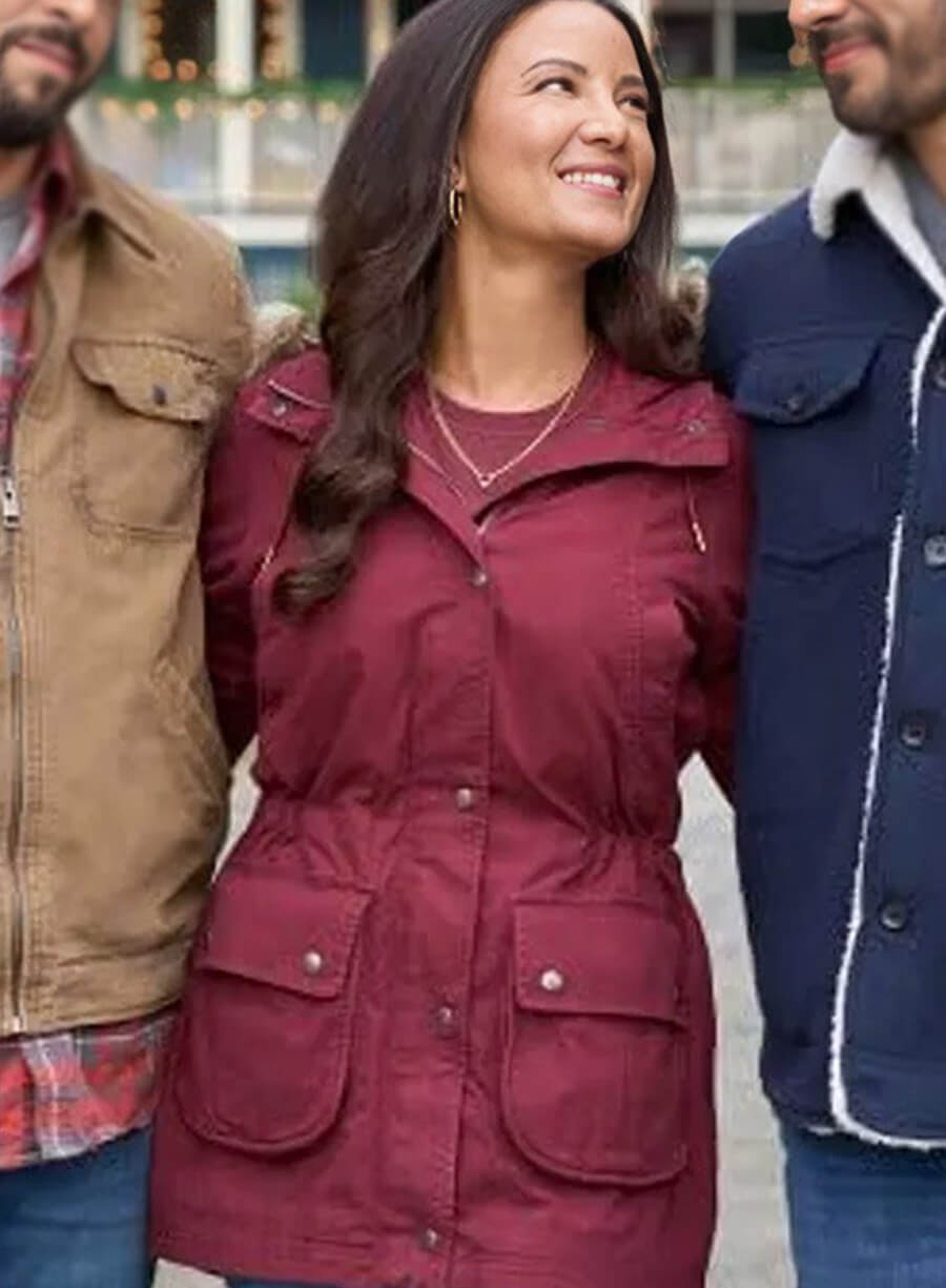 Harpoon Heather Hemmens Inspired Maroon Hooded Jacket - Christmas Under the Lights Style