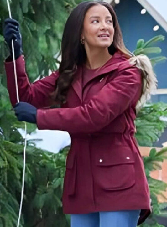 Harpoon Heather Hemmens Inspired Maroon Hooded Jacket - Christmas Under the Lights Style