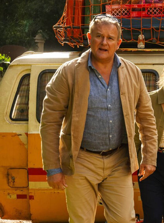Harpoon Henry Brown Inspired Beige Leather Jacket - Hugh Bonneville Style