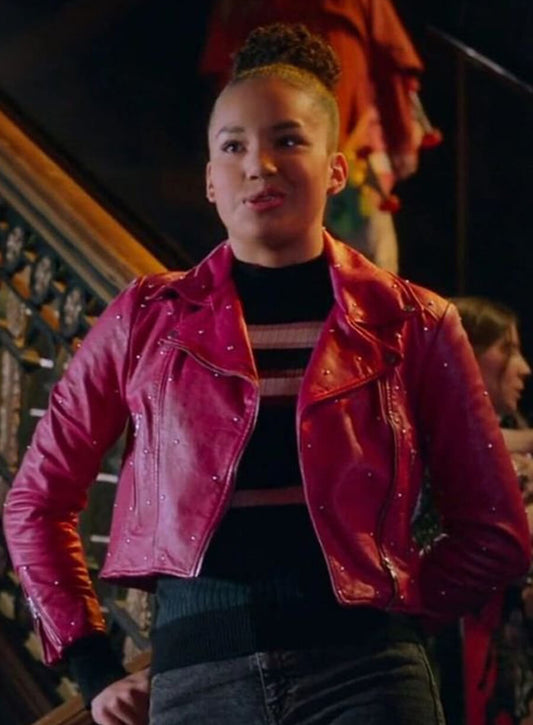 Harpoon Gina Inspired Pink Real Leather Leather Jacket - High School Musical The Series Style