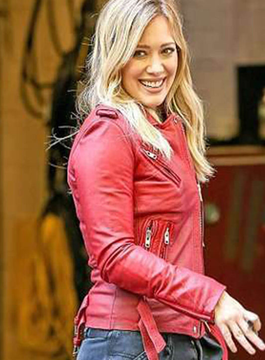 Harpoon Hilary Duff Inspired Red Leather Jacket