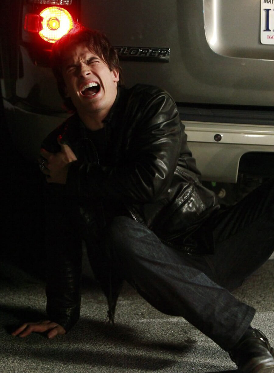 Harpoon Damon Salvatore Inspired Black Leather Jacket - Vampire Diaries S01 Style