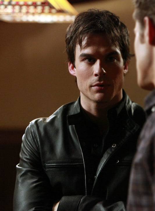 Harpoon Damon Salvatore Inspired Black Leather Jacket - Vampire Diaries S01 Style