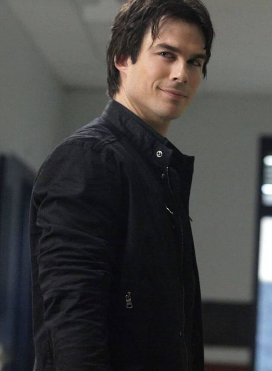Harpoon Damon Salvatore Inspired Black Leather Jacket - Vampire Diaries S02 Style