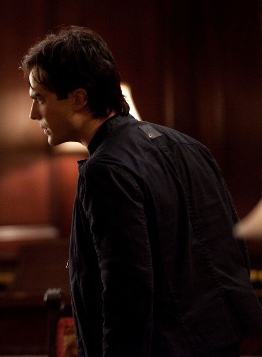 Harpoon Damon Salvatore Inspired Black Leather Jacket - Vampire Diaries S02 Style