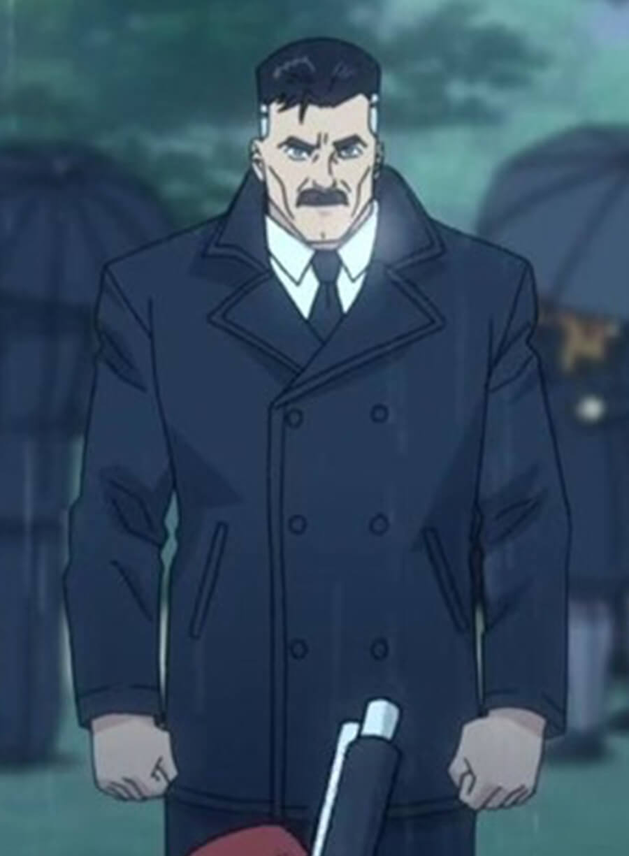 Harpoon Omni Man Inspired Black Wool Fabric Coat - Invincible Style