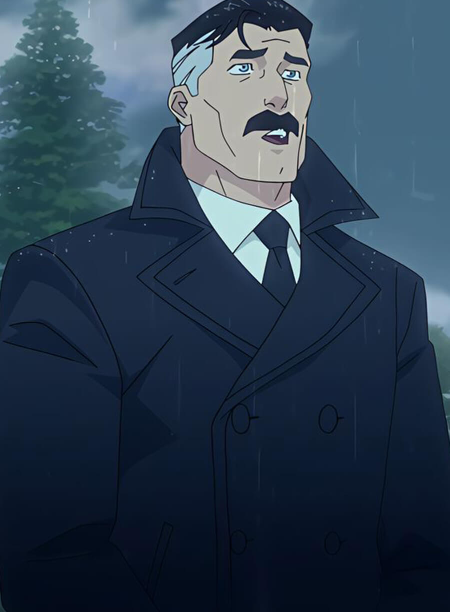 Harpoon Omni Man Inspired Black Wool Fabric Coat - Invincible Style