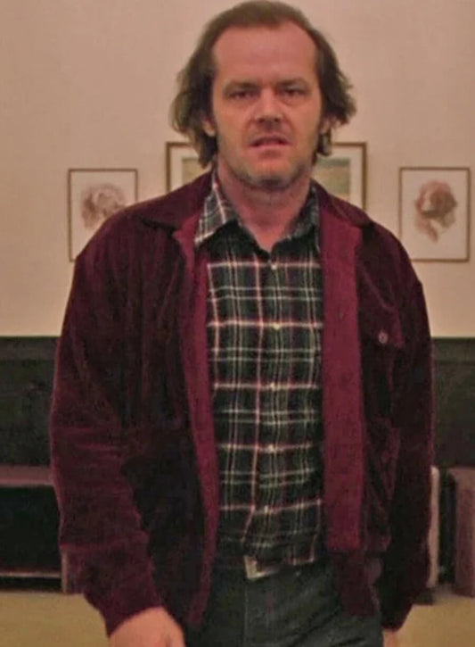 Harpoon Jack Torrance The Shinning Corduroy Inspired Red Corduroy Fabric Leather Jacket