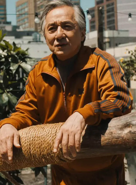 Harpoon Mr. Han Inspired Brown Polyester Fabric Leather Jacket - Karate Kid: Legends 2025 Style