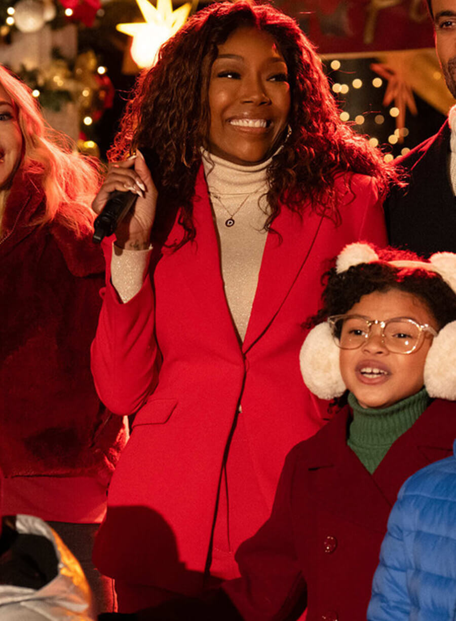 Harpoon Jackie Jennings Inspired Red Suiting Fabric Leather Jacket - Best. Christmas. Ever Style