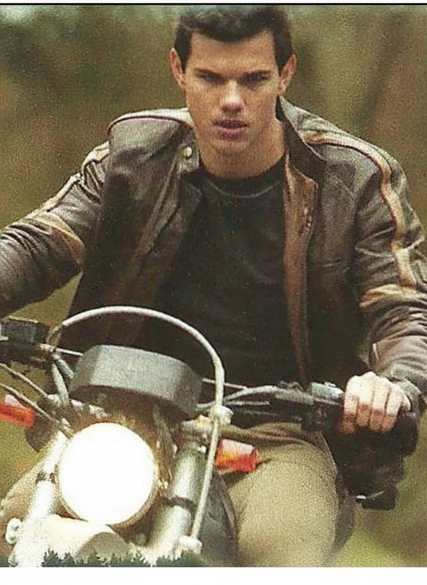 Harpoon Jacob Black Inspired Brown Real Leather Biker Jacket - The Twilight Saga Breaking Dawn Style