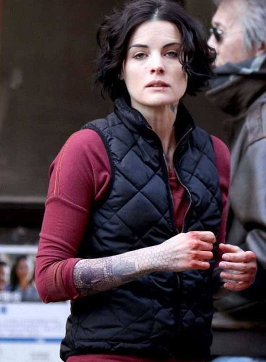 Harpoon Jane Doe Inspired Black Satin Fabric Leather Jacket - Blindspot Tv Series Style