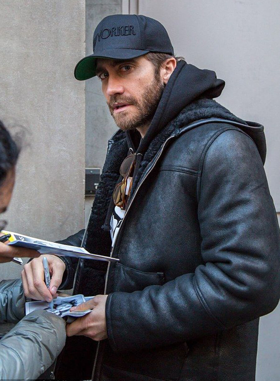 Harpoon Jake Gyllenhaal Inspired Black Real Leather Hooded Jacket