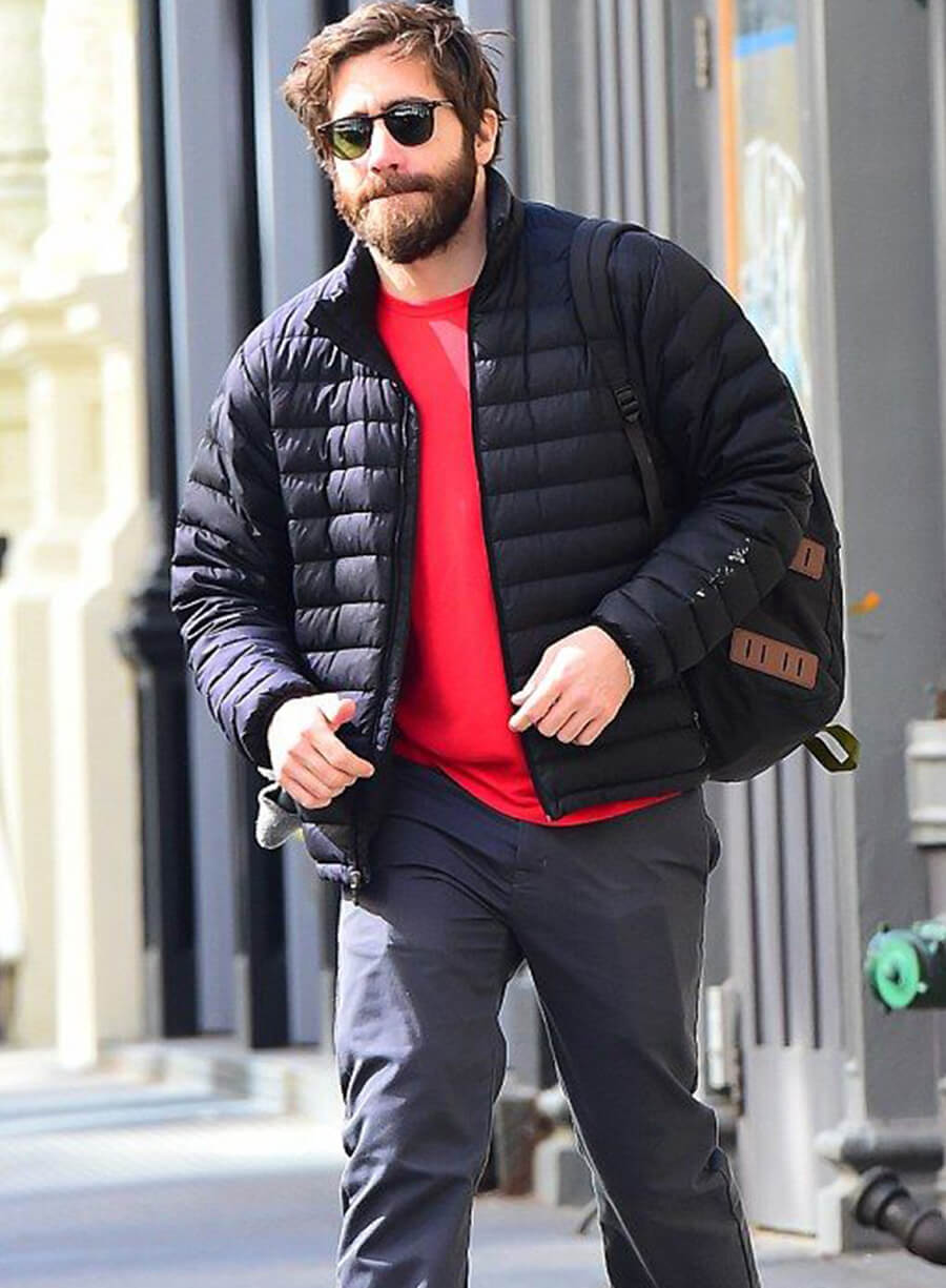 Harpoon Jake Gyllenhaal Puffer Inspired Black Parachute Fabric Leather Jacket