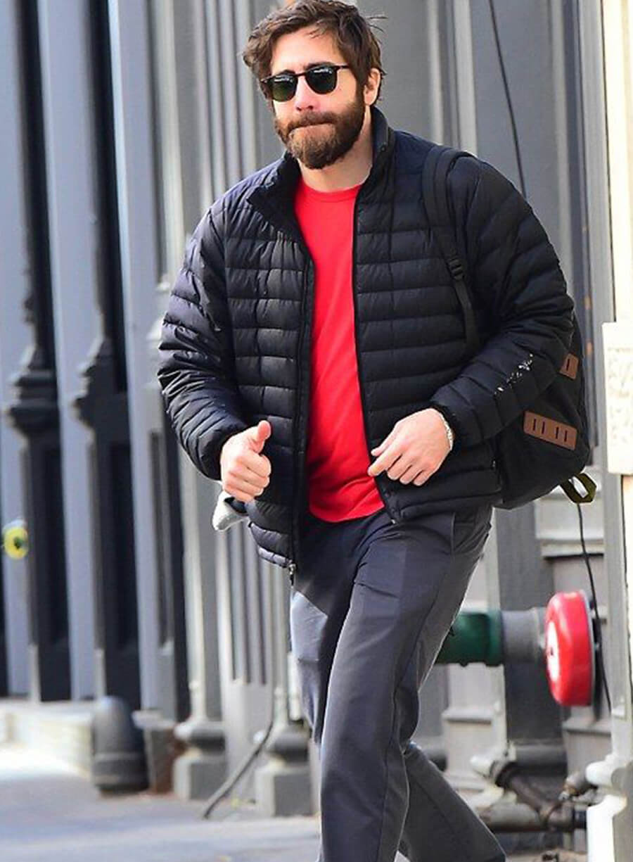 Harpoon Jake Gyllenhaal Puffer Inspired Black Parachute Fabric Leather Jacket
