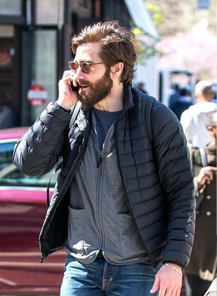 Harpoon Jake Gyllenhaal Puffer Inspired Black Parachute Fabric Leather Jacket