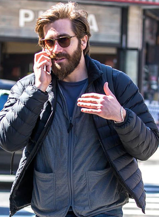 Harpoon Jake Gyllenhaal Puffer Inspired Black Parachute Fabric Leather Jacket