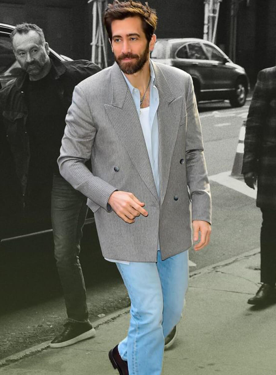 Harpoon Jake Gyllenhaal Blazer Inspired Grey Wool Fabric Wool Jacket
