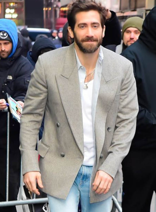 Harpoon Jake Gyllenhaal Blazer Inspired Grey Wool Fabric Wool Jacket