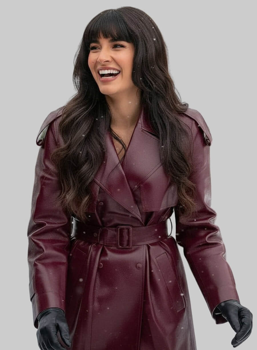 Harpoon Jameela Jamil Inspired Maroon Real Leather Coat - A Merry Little Ex-Mas Style