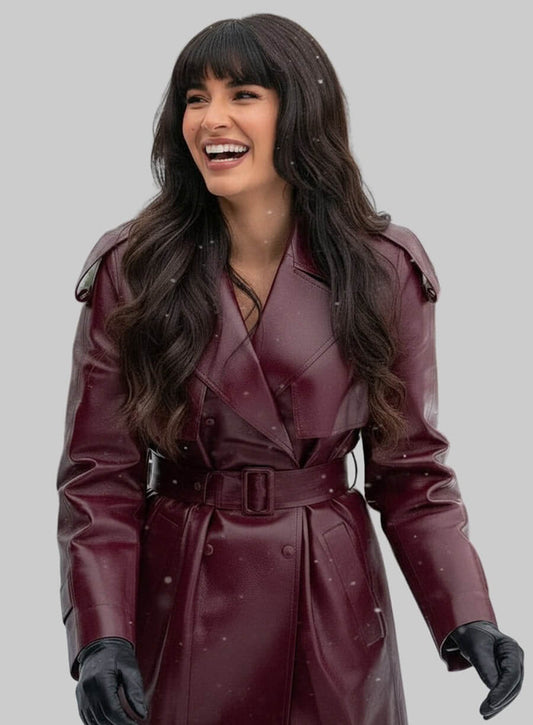 Harpoon Jameela Jamil Inspired Maroon Real Leather Coat - A Merry Little Ex-Mas Style