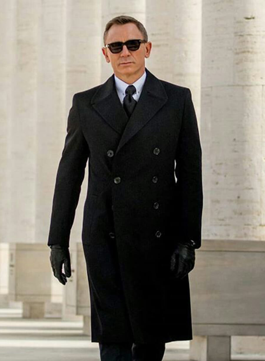 Harpoon James Bond Inspired Black Wool Coat - Spectre Style