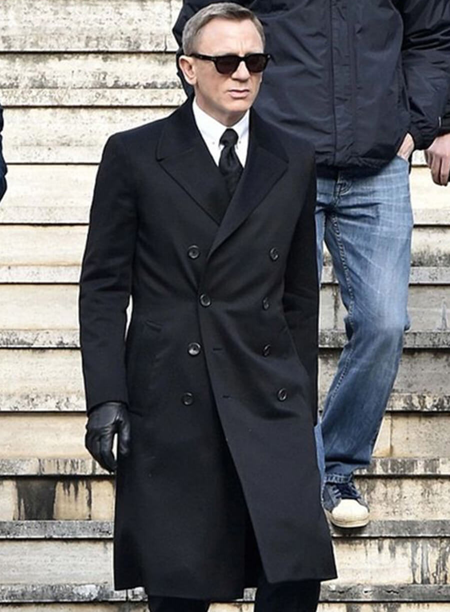 Harpoon James Bond Inspired Black Wool Coat - Spectre Style