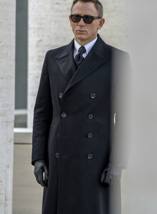 Harpoon James Bond Inspired Black Wool Coat - Spectre Style