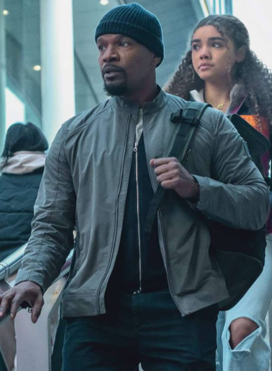 Harpoon Jamie Foxx Inspired Grey Leather Jacket - Back in Action 2025 Style