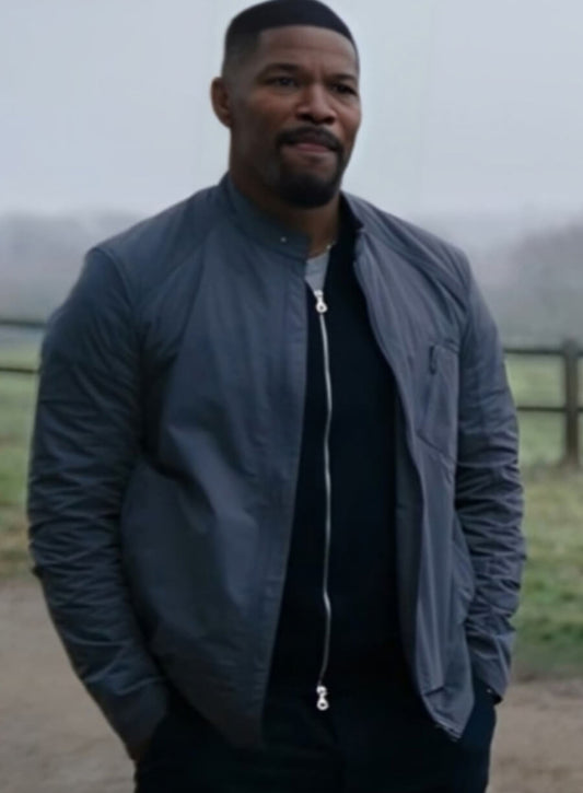 Harpoon Jamie Foxx Inspired Grey Leather Jacket - Back in Action 2025 Style