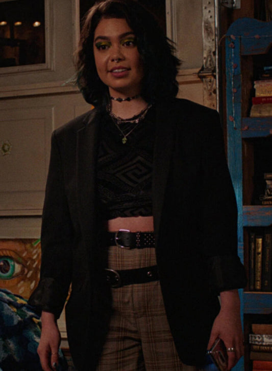 Harpoon Janis Ian Inspired Black Suiting Fabric Leather Jacket - Mean Girls 2024 Style