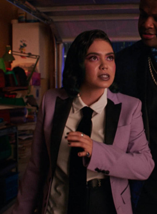 Harpoon Janis Ian Inspired Pink Suiting Fabric Leather Jacket - Mean Girls 2024 Style