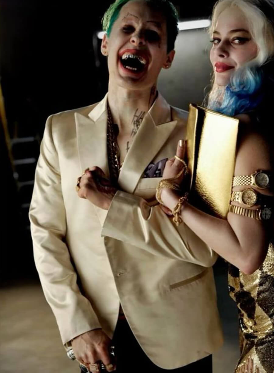 Harpoon Joker Inspired White Suiting Fabric Leather Jacket - Suicide Squad Style