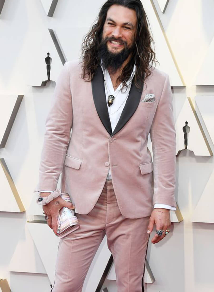 Harpoon Jason Momoa Inspired Pink Velvet Fabric Leather Jacket