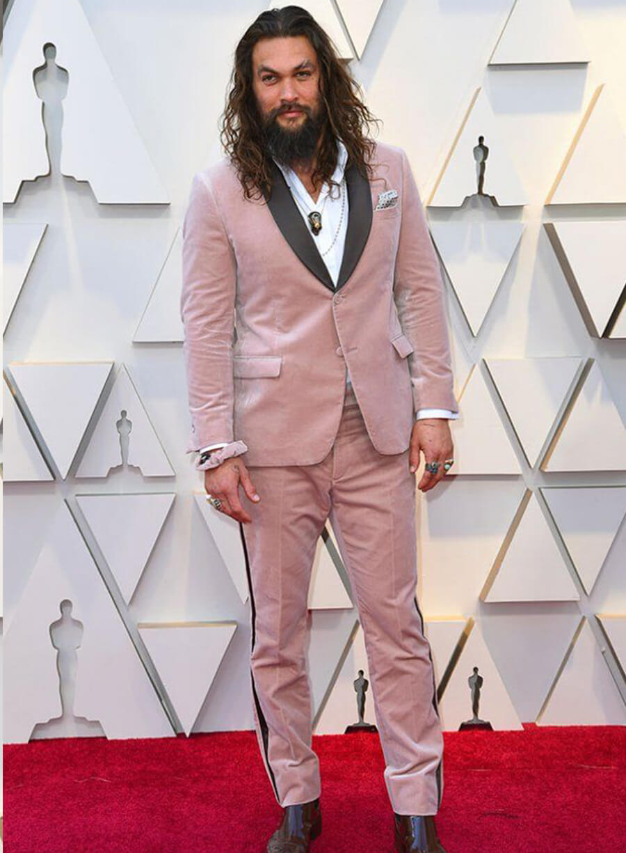 Harpoon Jason Momoa Inspired Pink Velvet Fabric Leather Jacket