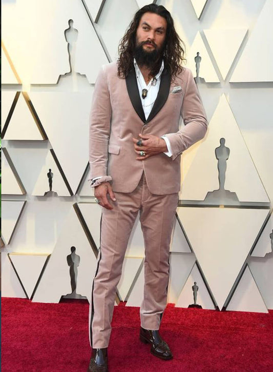 Harpoon Jason Momoa Inspired Pink Velvet Fabric Leather Jacket