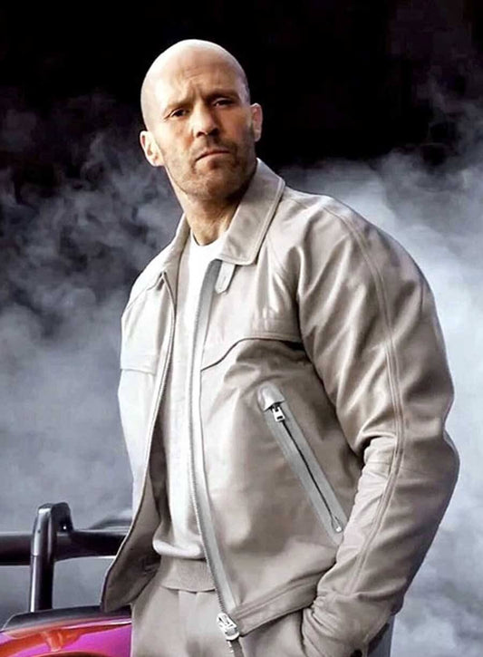 Harpoon Deckard Shaw Inspired White Real Leather Leather Jacket - Fast X Style
