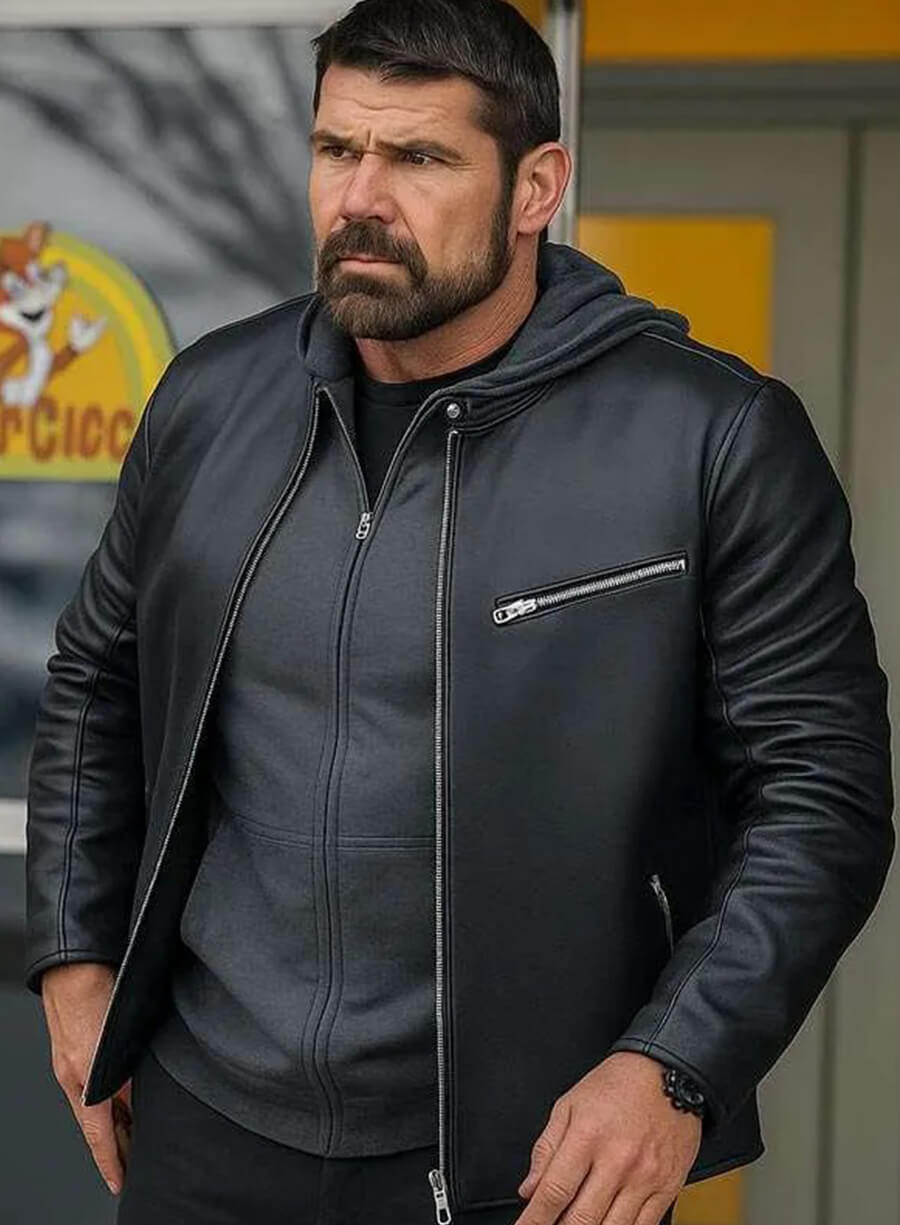 Harpoon Clive Inspired Black Leather Jacket - Playdate 2025 Style