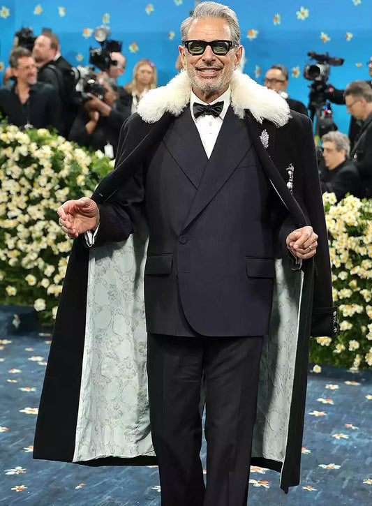 Harpoon Jeff Goldblum Inspired Black Wool Coat - Met Gala 2025 Style