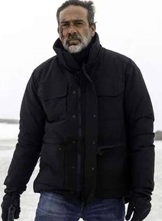 Harpoon Jeffrey Dean Morgan Inspired Black Fabric Leather Jacket - The Postcard Killings Style