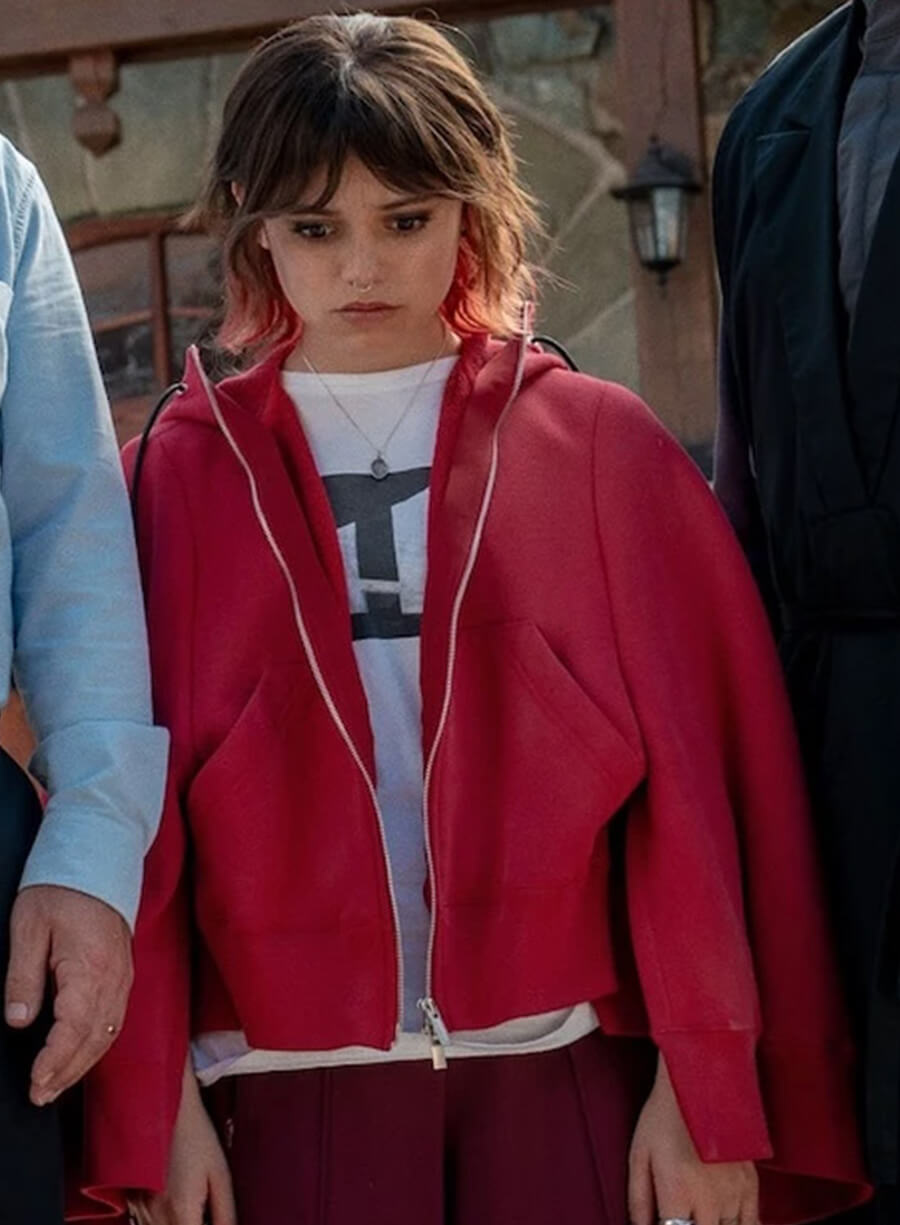 Harpoon ridely Inspired Red Hooded Jacket - Death of a Unicorn 2025 Style