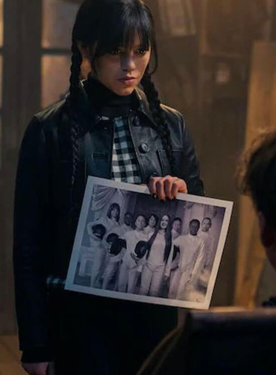 Harpoon Wednesday Adams Inspired Black Real Leather Leather Jacket