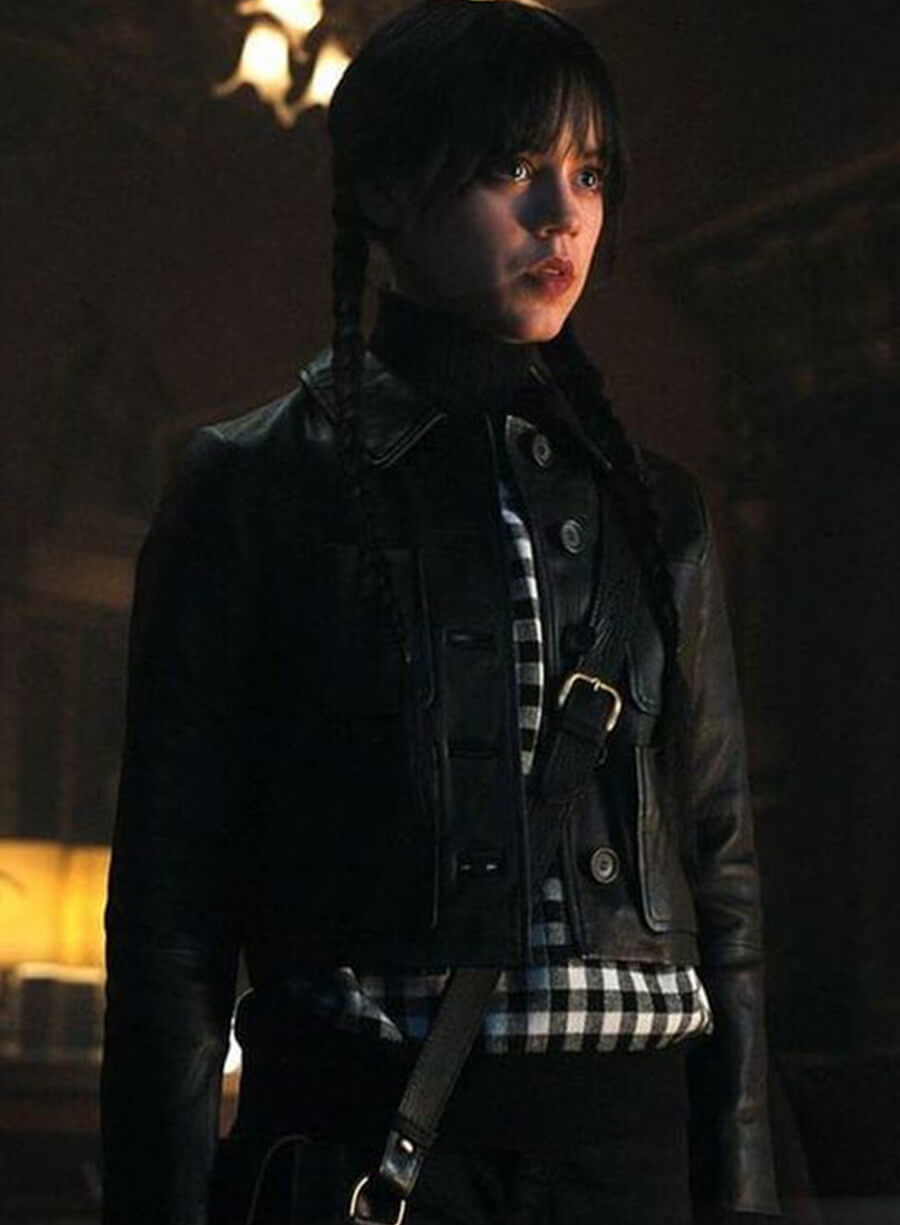 Harpoon Wednesday Adams Inspired Black Real Leather Leather Jacket