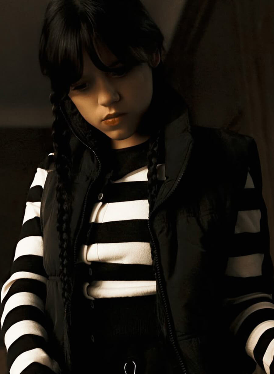 Harpoon Wednesday Adams Inspired Black Parachute Fabric Leather Jacket