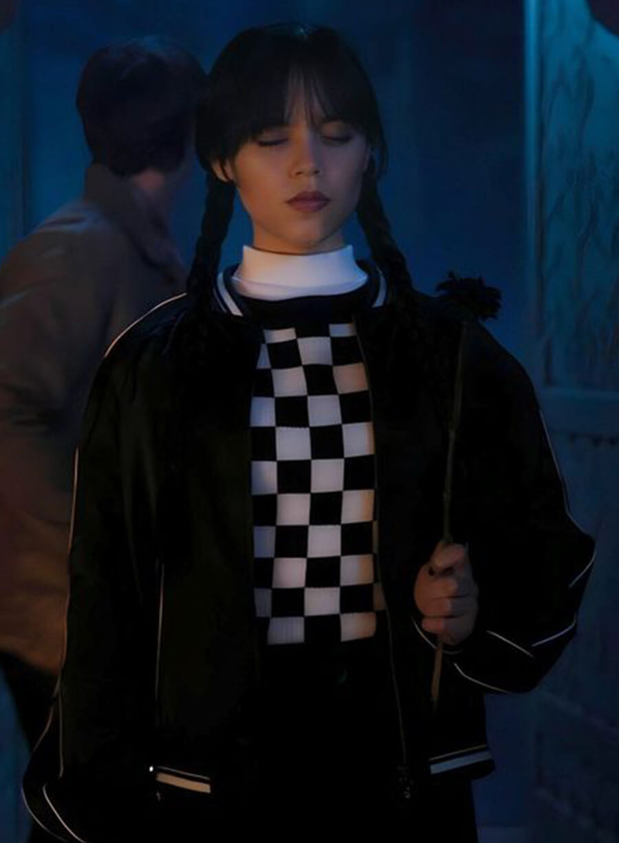 Harpoon Wednesday Adams Inspired Black Cotton Polyester Bomber Jacket