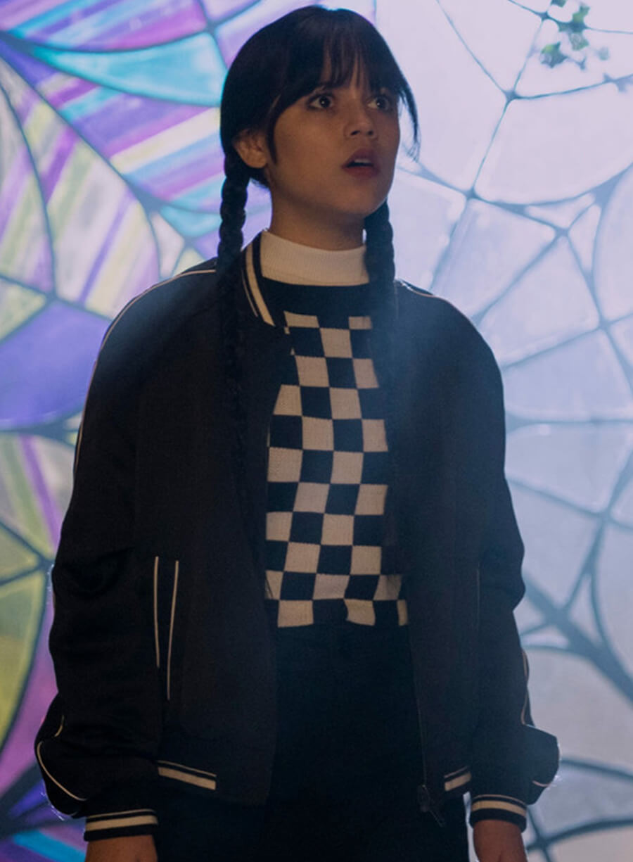 Harpoon Wednesday Adams Inspired Black Cotton Polyester Bomber Jacket