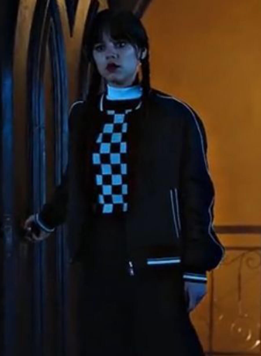 Harpoon Wednesday Adams Inspired Black Cotton Polyester Bomber Jacket