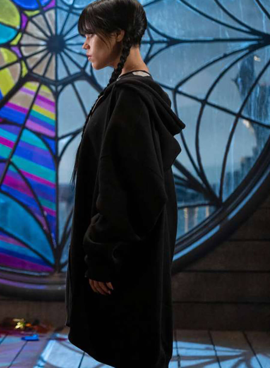 Harpoon Wednesday Adams Inspired Black Fleece Fabric Hooded Jacket