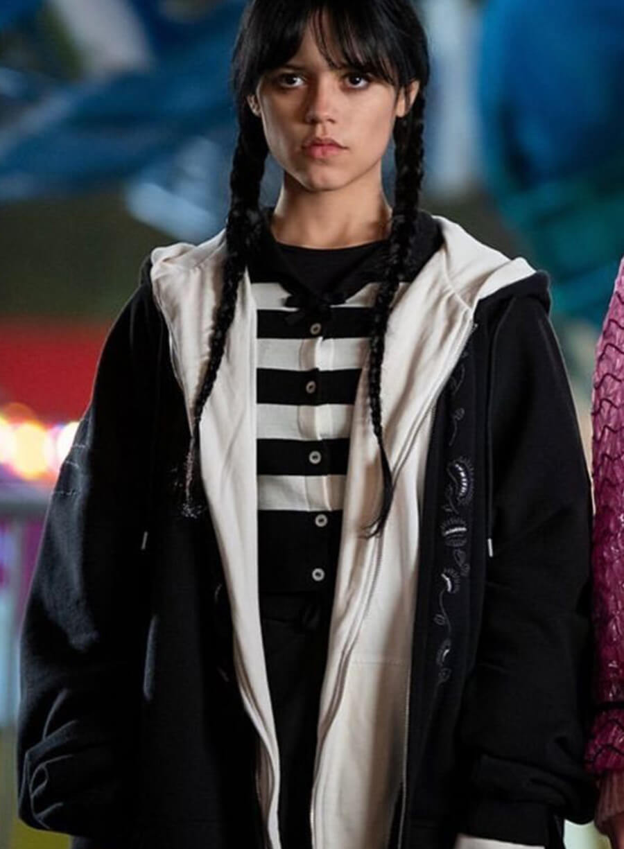 Harpoon Wednesday Adams Inspired Black Fleece Fabric Hooded Jacket